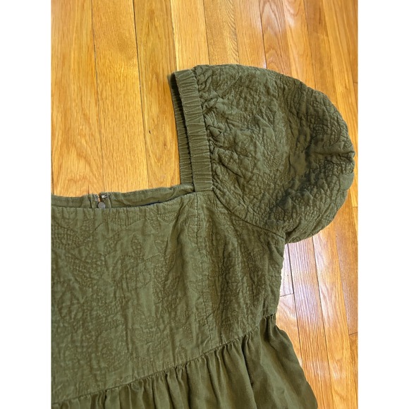 Madewell Tiered sz 16 Square neck Puff Midi Dress Quilted Hemp Olive Green NH112 - Picture 4 of 11